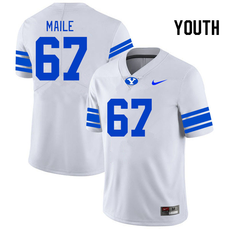 Youth #67 Brooks Maile BYU Cougars College Football Jerseys Stitched-White